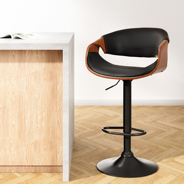 Artiss Gas Lift Bar Stool Black PU Leather with Armrest