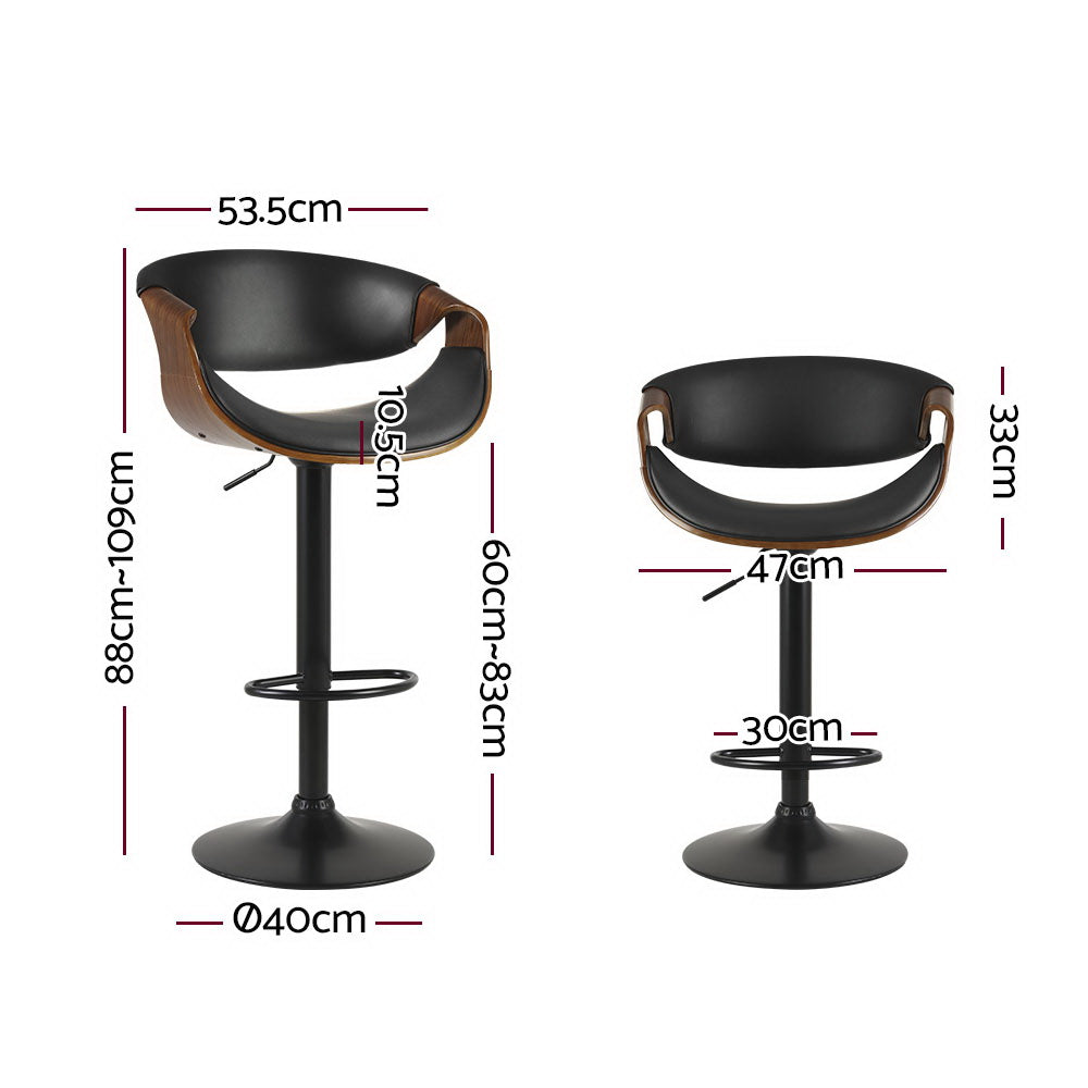 Artiss Gas Lift Bar Stool Black PU Leather with Armrest