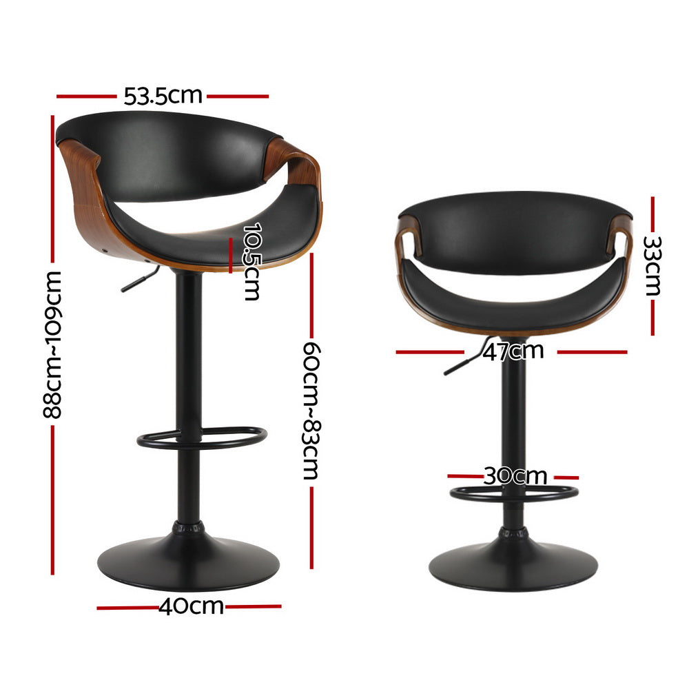 Artiss Gas Lift Bar Stools with Armrests Black