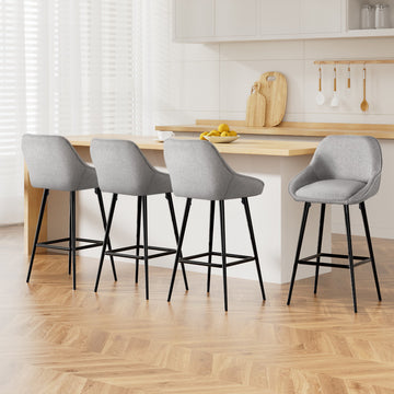 Artiss Upholstered Bar Stools Set of 4 Winged Backrest Grey