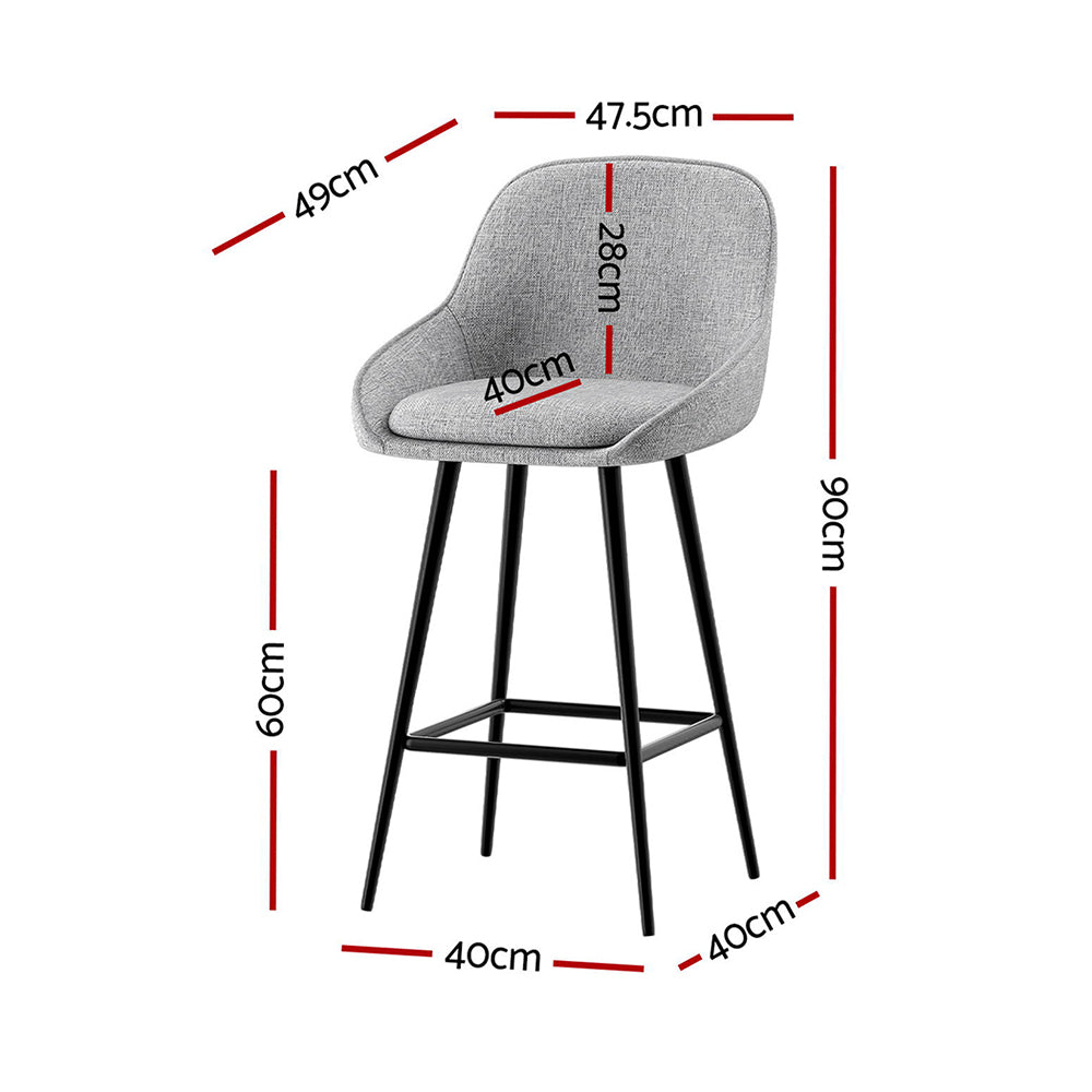 Artiss Upholstered Bar Stools Set of 4 Winged Backrest Grey