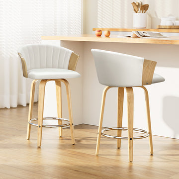 Artiss Swivel Counter Bar Stool Channel Stitch Bentwood Legs White