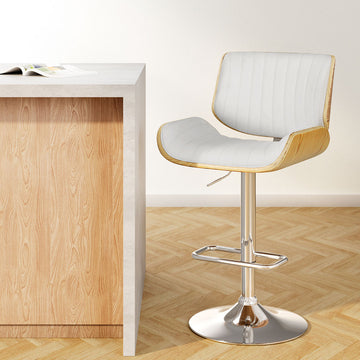 Artiss Galina Swivel Bar Stool White PU Leather Bentwood