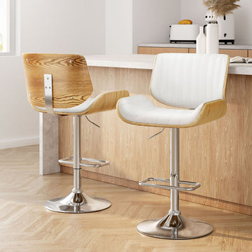 Artiss Galina Bar Stools Set of 2 White PU Leather Bentwood