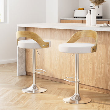 Artiss Bar Stool Gas Lift Bentwood Backrest PU Leather White