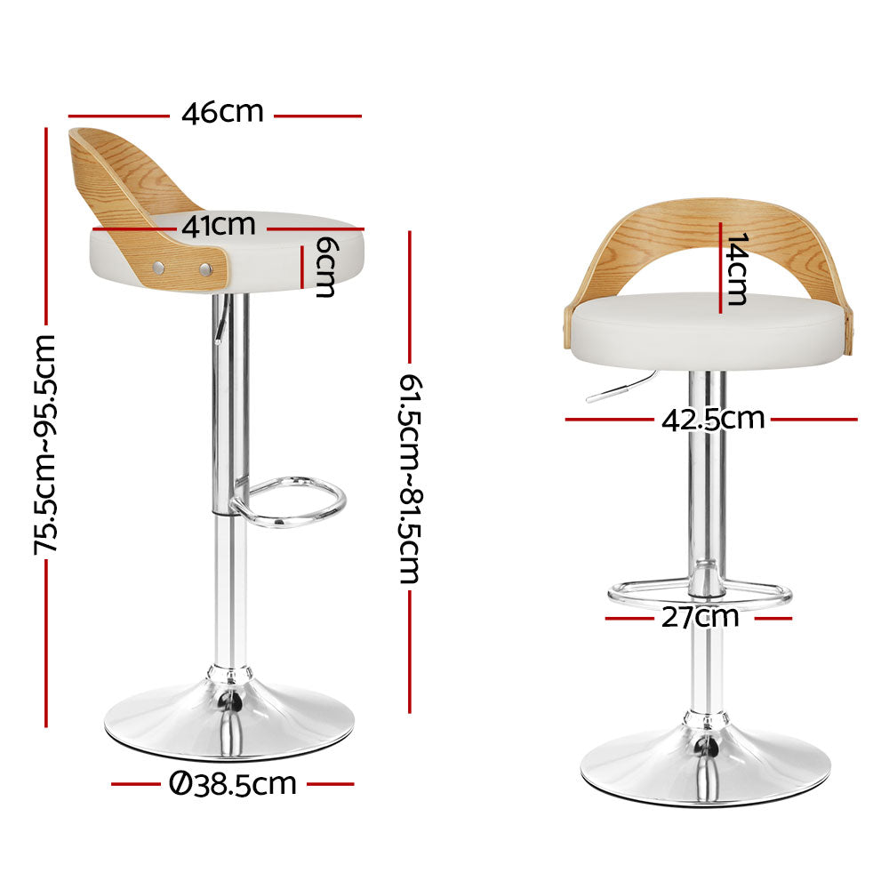 Artiss Bar Stool Gas Lift Bentwood Backrest PU Leather White