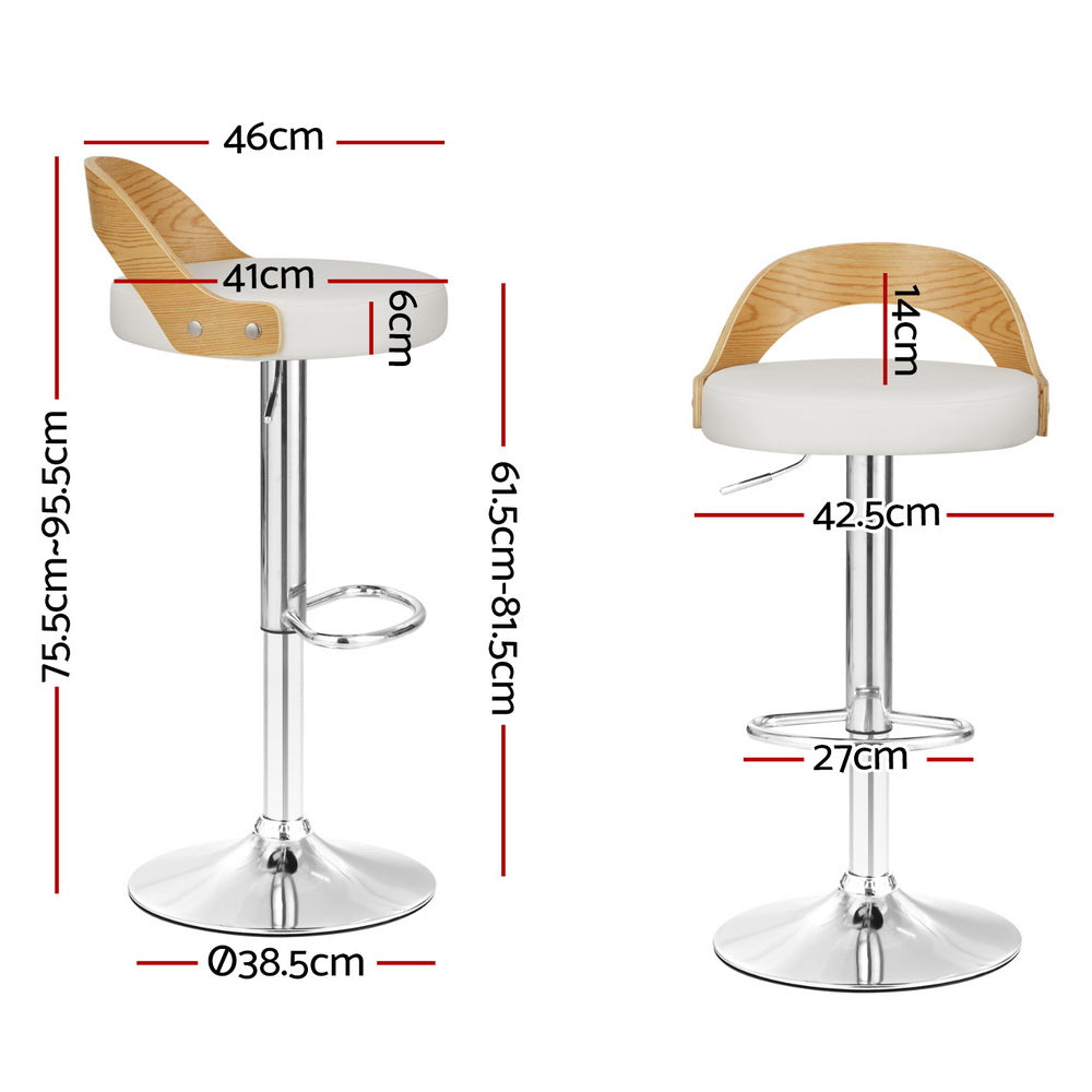 Artiss Bentwood Bar Stool Gas Lift Padded PU Leather White