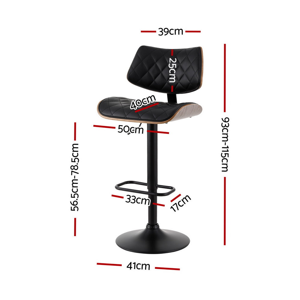 Artiss Gas Lift Bar Stools Set of 2 PU Leather Black
