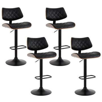 Artiss Bar Stools Gas Lift Bentwood Backrest PU Leather Black