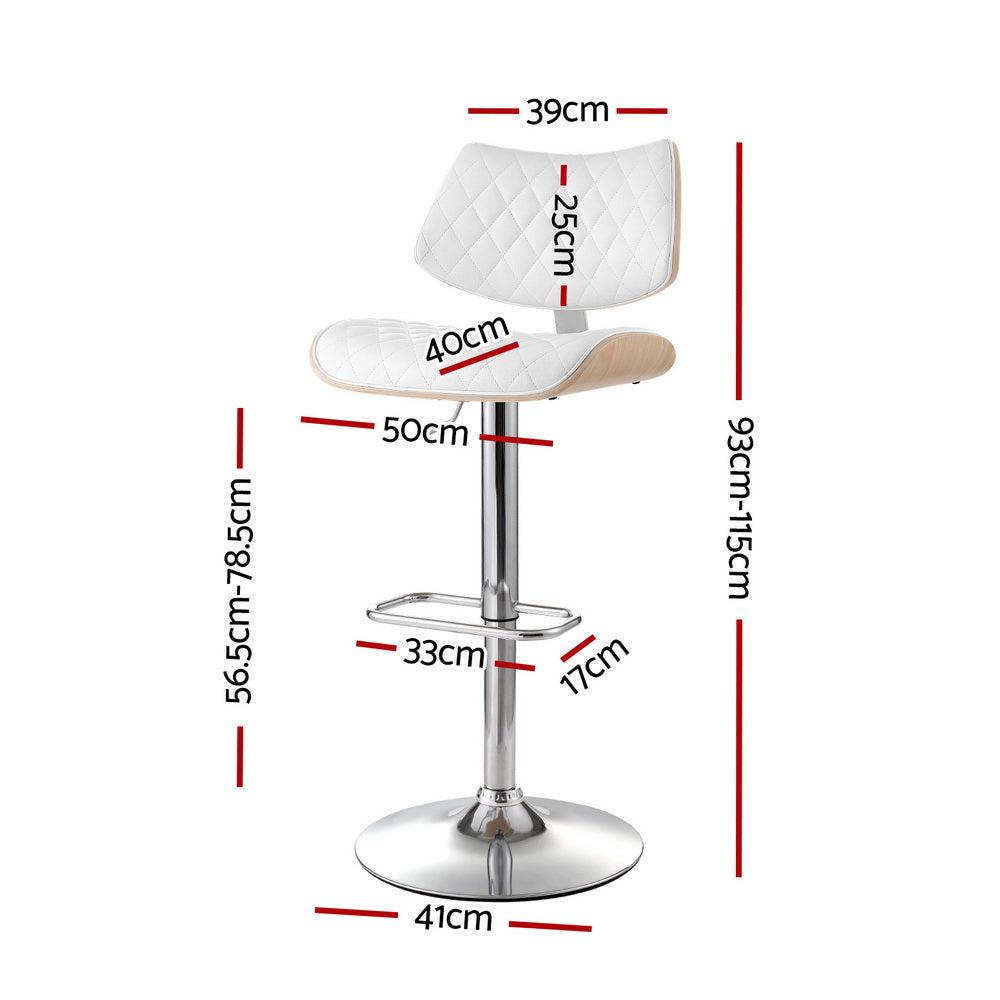 Artiss Quilla Bar Stool White PU Leather Bentwood