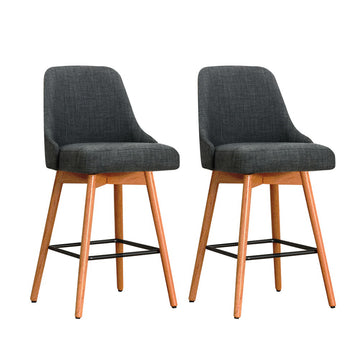 Artiss Swivel Bar Stool with Padded Linen Seat and Backrest Charcoal