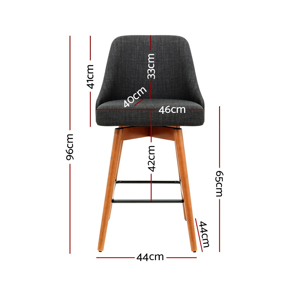 Artiss Swivel Bar Stool with Padded Linen Seat and Backrest Charcoal