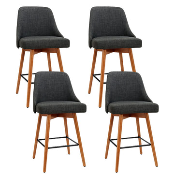 Artiss Wooden Bar Stools Swivel Linen Fabric Padded Charcoal