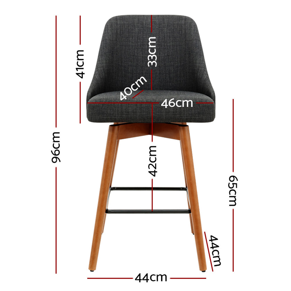 Artiss Wooden Bar Stools Swivel Linen Fabric Padded Charcoal