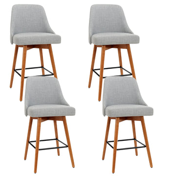 Artiss Mid-Century Bar Stool Swivel Linen Fabric Wooden Legs Grey