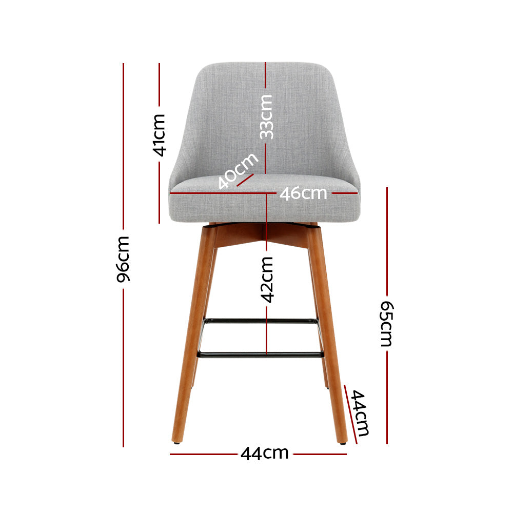 Artiss Mid-Century Bar Stool Swivel Linen Fabric Wooden Legs Grey