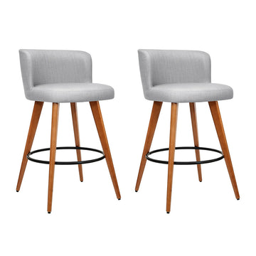 Artiss Linen Fabric Bar Stools with Wooden Legs and Footrest Grey