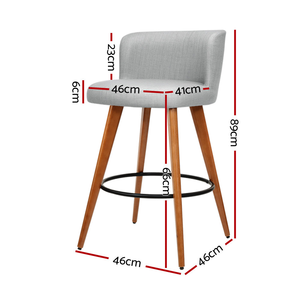 Artiss Linen Fabric Bar Stools with Wooden Legs and Footrest Grey