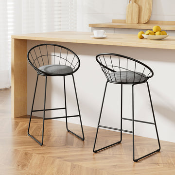 Artiss Steel Bar Stool with Padded Linen Seat and Backrest Black