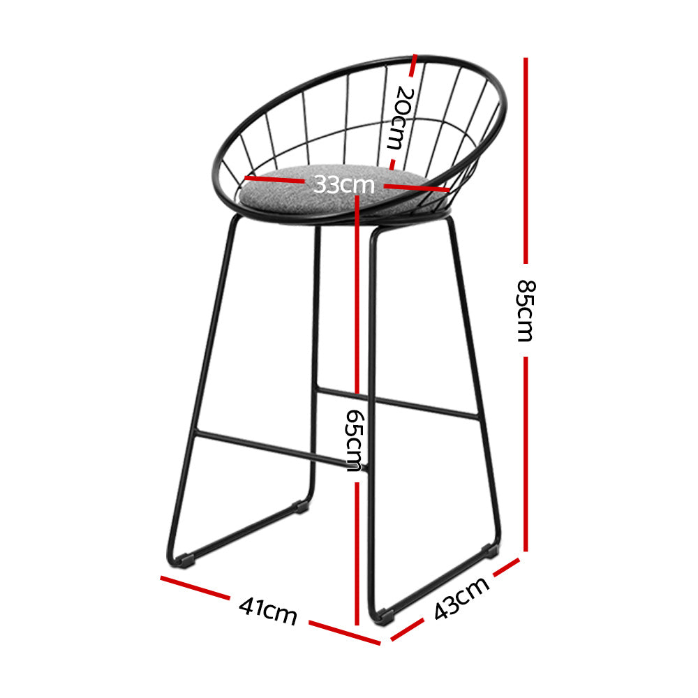 Artiss Steel Bar Stool with Padded Linen Seat and Backrest Black