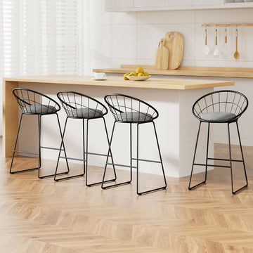 Artiss Wire Bar Stool Fabric Padded Seat Steel Frame Black