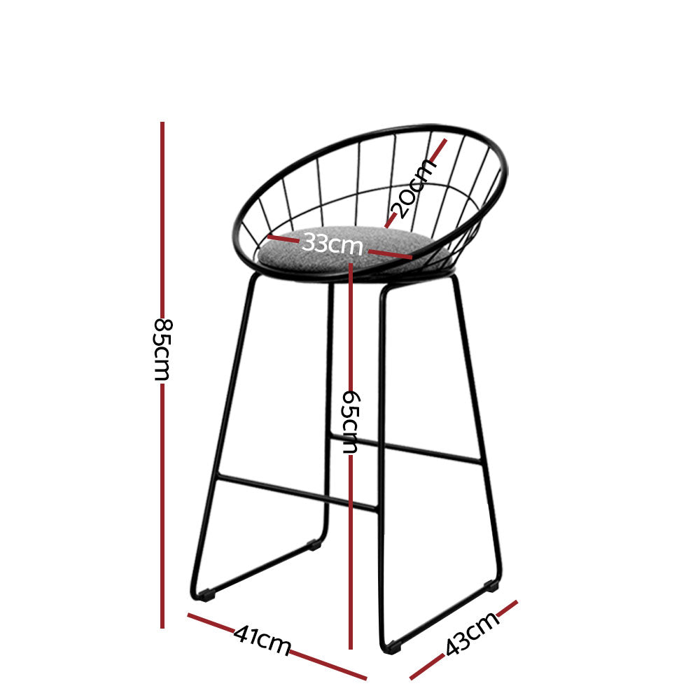 Artiss Wire Bar Stool Fabric Padded Seat Steel Frame Black