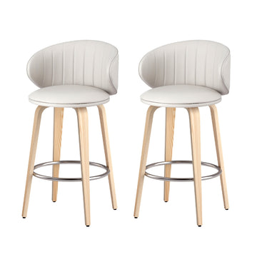 Artiss Bar Stools Ergonomic Contoured PU Leather Walnut Wood Beige