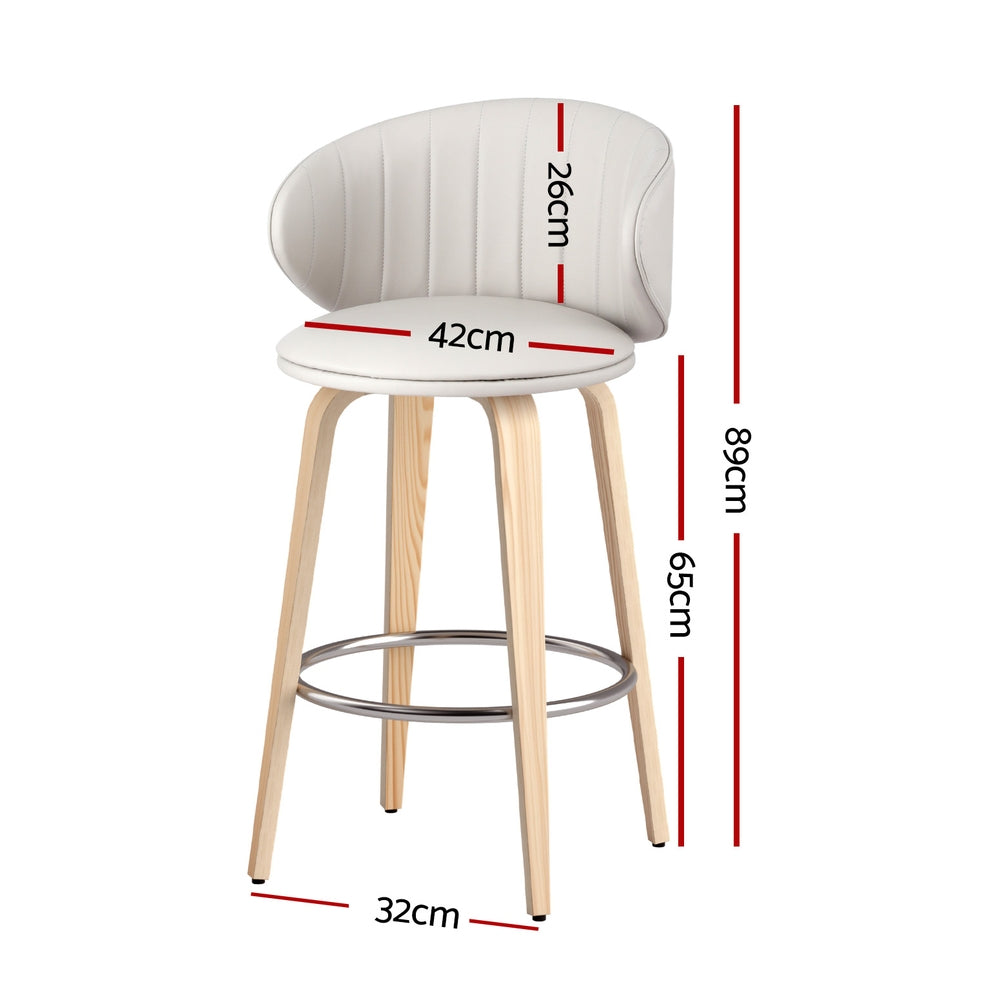 Artiss Bar Stools Ergonomic Contoured PU Leather Walnut Wood Beige