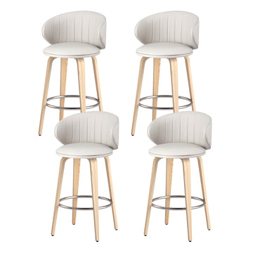 Artiss Contoured Barrel Back Bar Stool PU Leather Beige Wood Legs