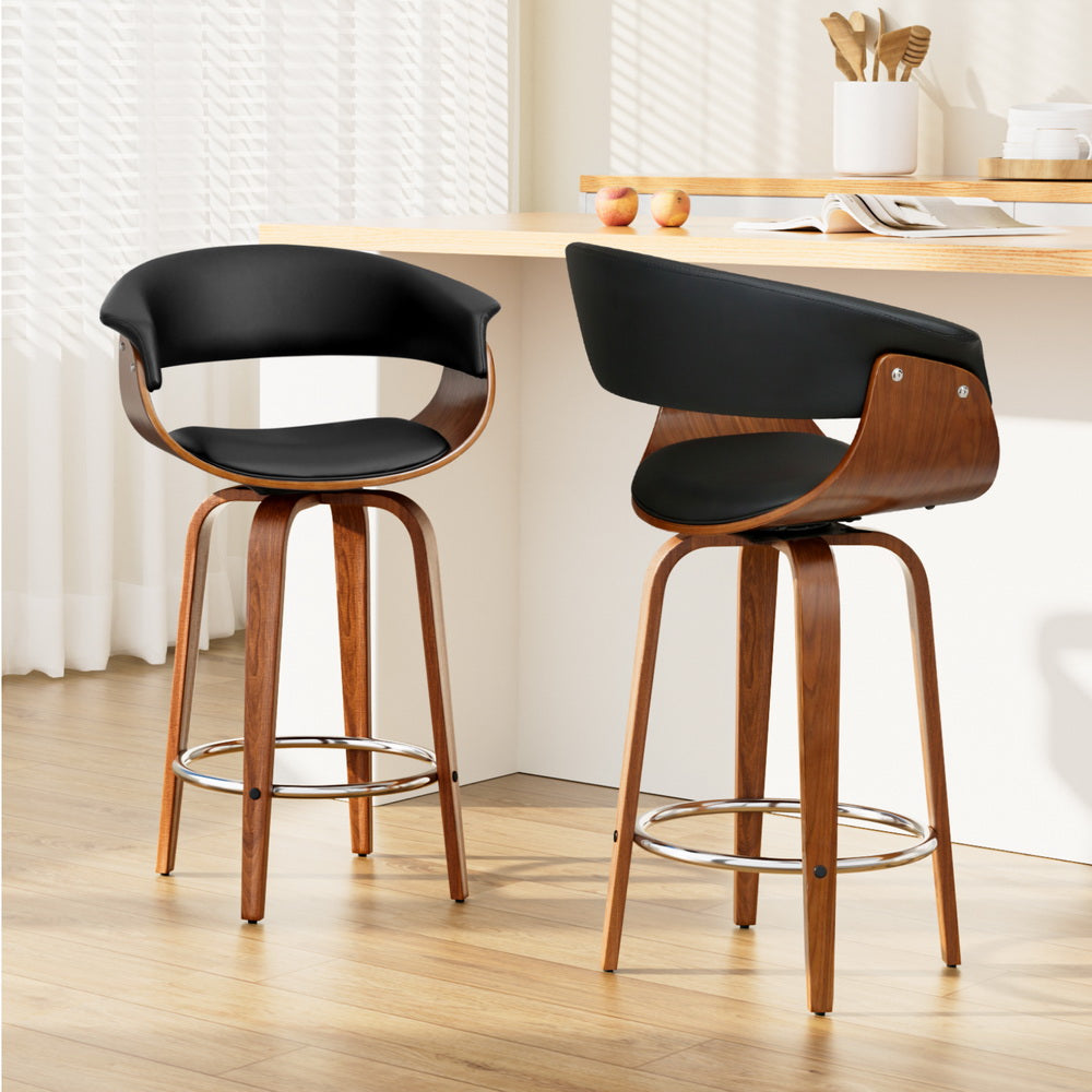 Artiss Bentwood Swivel Bar Stools with PU Leather Set of 2 Walnut