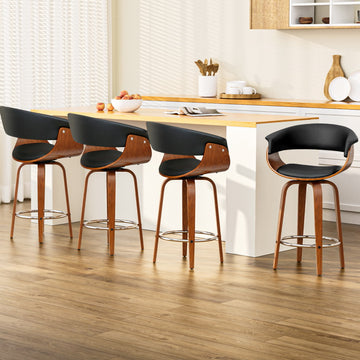 Artiss Bentwood Bar Stools Swivel PU Seat Walnut with Armrests