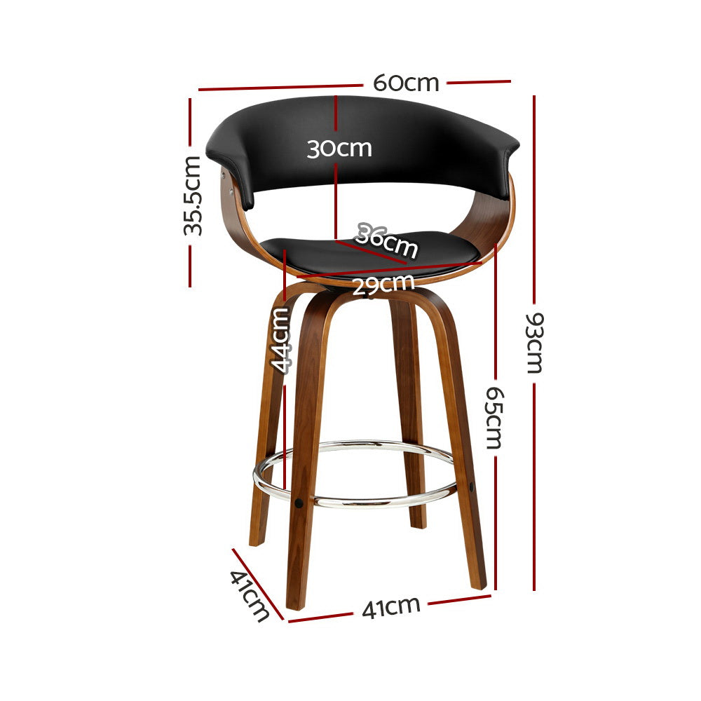 Artiss Bentwood Bar Stools Swivel PU Seat Walnut with Armrests