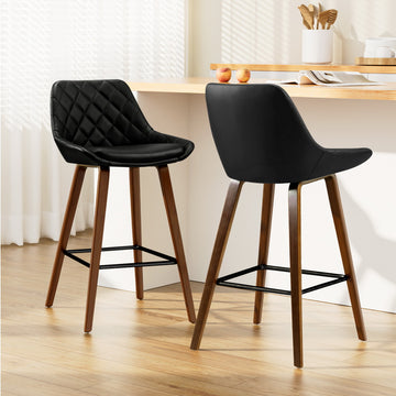 Artiss Bar Stool PU Leather Diamond Backrest Wooden Legs Black