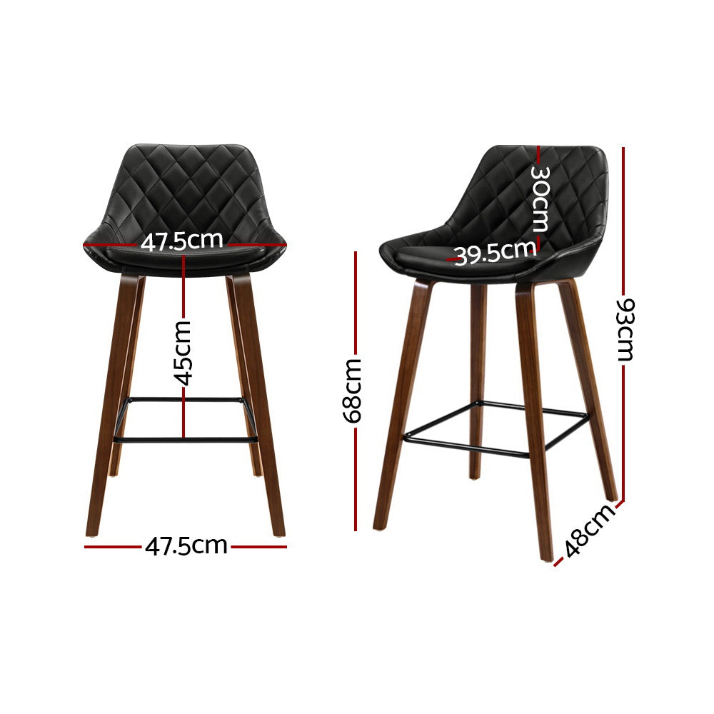 Artiss Bar Stool PU Leather Diamond Backrest Wooden Legs Black