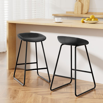 Artiss Bar Stools Set of 2 Black PU Leather Metal Frame