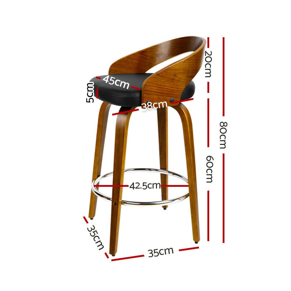 Artiss Swivel Bar Stools Open Curve Back PU Leather Walnut