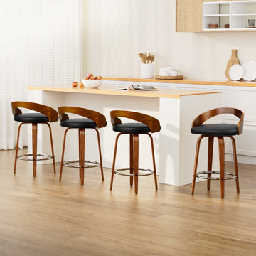Artiss Swivel Bar Stool Curved Bentwood Back PU Leather Walnut