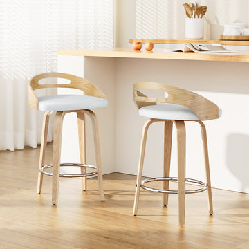 Artiss Swivel Counter Bar Stools Low Back PU Cushion Plywood White