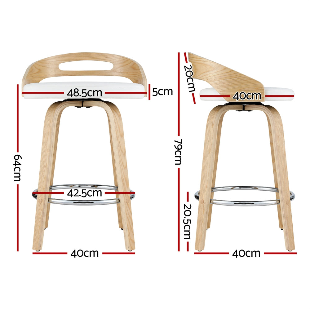 Artiss Swivel Counter Bar Stools Low Back PU Cushion Plywood White