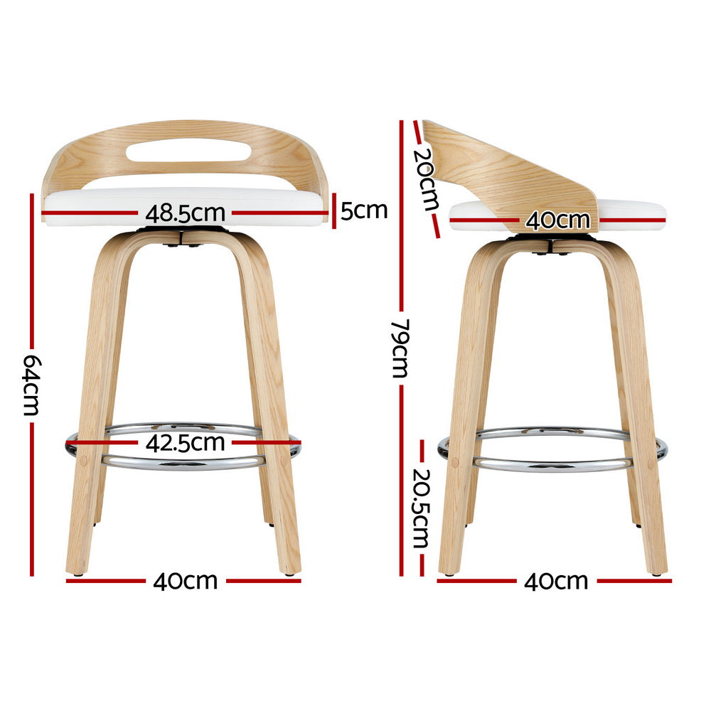 Artiss Swivel Counter Stool Low Back Contoured PU Seat Natural Wood