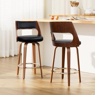 Artiss Swivel Bar Stools with Wooden Frame PU Leather Black