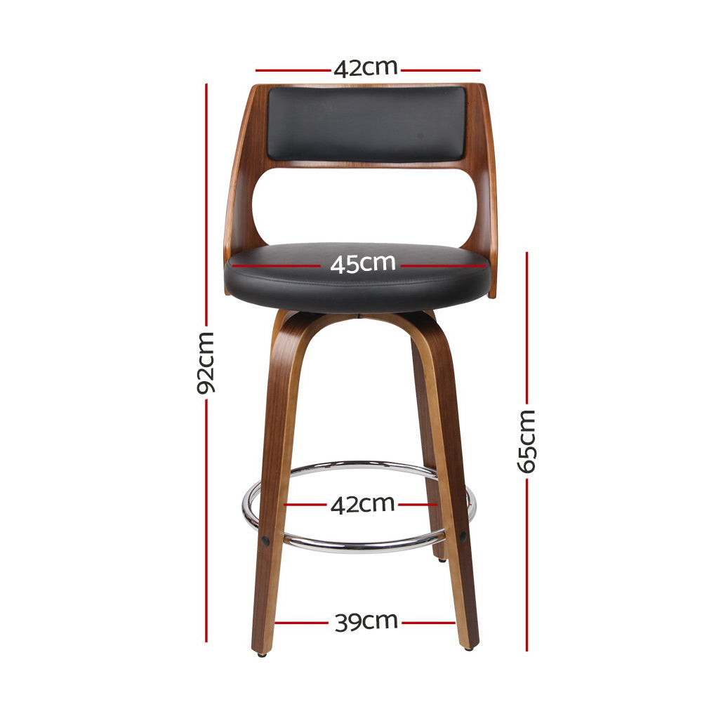 Artiss Swivel Bar Stools with Wooden Frame PU Leather Black