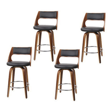 Artiss Bentwood Bar Stools Swivel PU Leather Walnut Legs Black