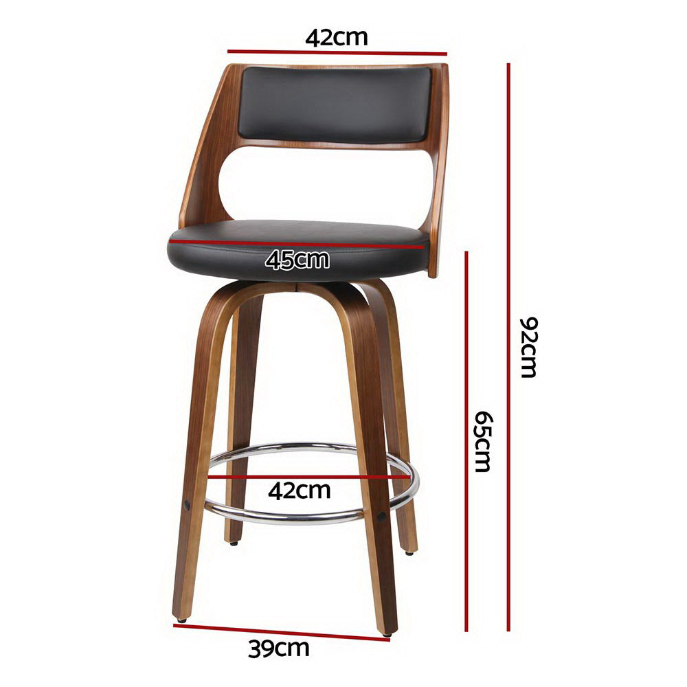 Artiss Bentwood Bar Stools Swivel PU Leather Walnut Legs Black