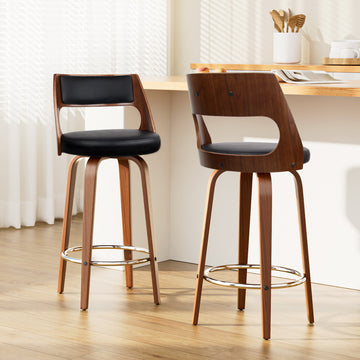Artiss Swivel PU Leather Bar Stool with Contoured Backrest 76cm Black