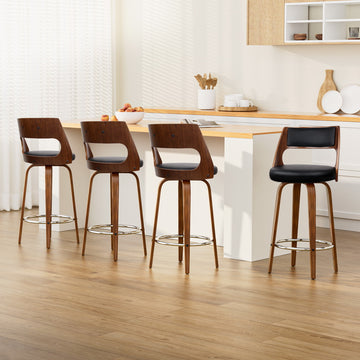 Artiss Bentwood Bar Stool Swivel PU Leather Seat Wooden Legs Black