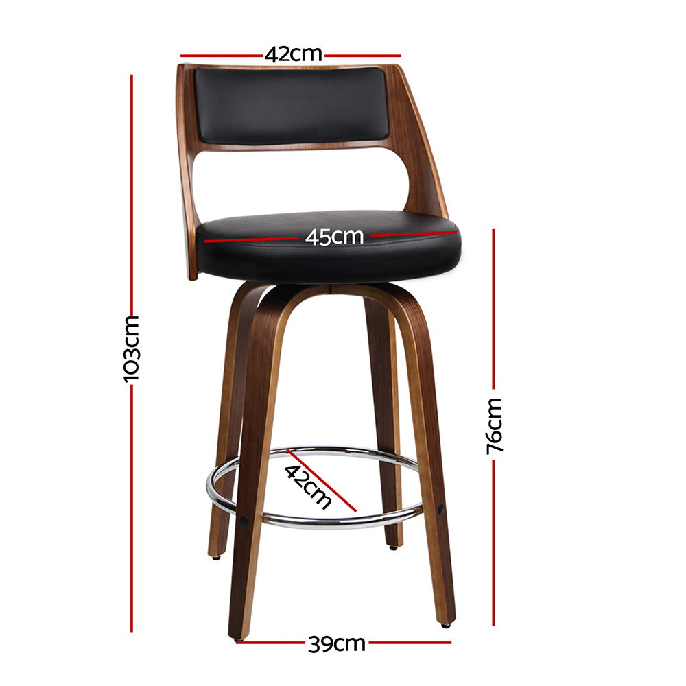 Artiss Bentwood Bar Stool Swivel PU Leather Seat Wooden Legs Black