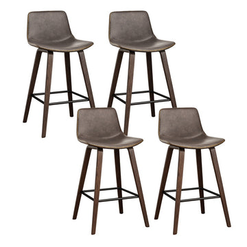 Artiss Vintage PU Leather Bar Stools Walnut Wooden Legs Set of 4