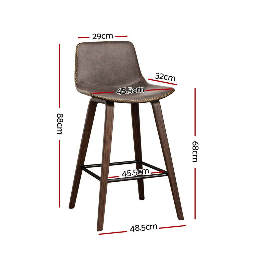 Artiss Vintage PU Leather Bar Stools Walnut Wooden Legs Set of 4