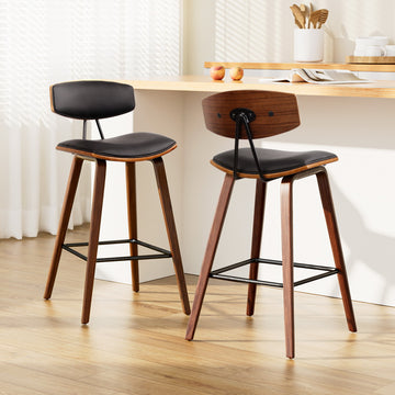 Artiss Bentwood Bar Stool PU Leather Padded Seat Walnut Black